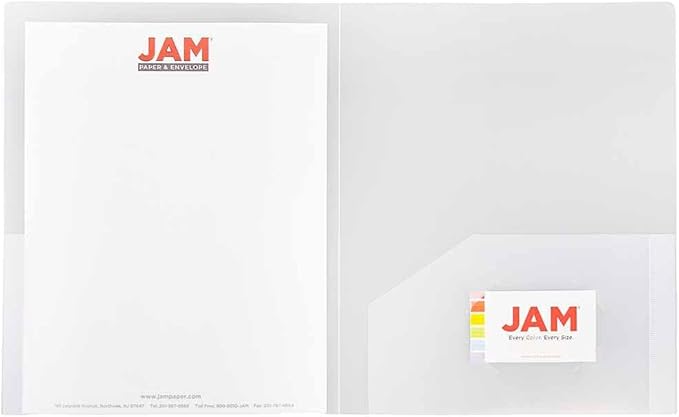 JAM PAPER Heavy Duty Plastic 2 Pocket Extra Tough School Folders - Clear - Bulk 144/Box