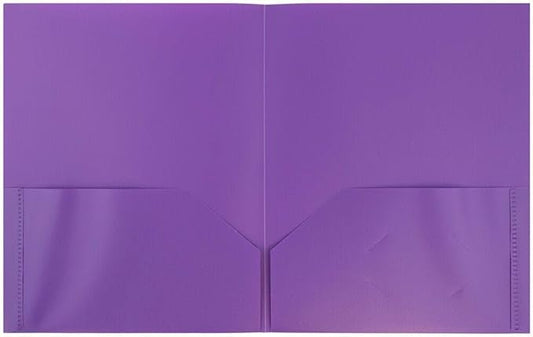 JAM PAPER Plastic 2 Pocket POP Folders - Durable School Folders - Purple - Bulk 48/Pack