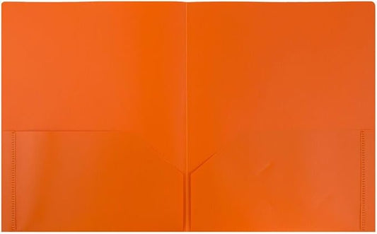 JAM PAPER Plastic 2 Pocket POP Folders - Durable School Folders - Orange - Bulk 48/Pack