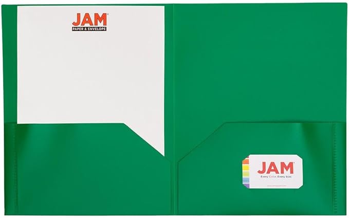 JAM PAPER Plastic 2 Pocket POP Folders - Durable School Folders - Green - Bulk 48/Pack