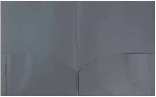 JAM PAPER Plastic 2 Pocket POP Folders - Durable School Folders - Grey - Bulk 48/Pack
