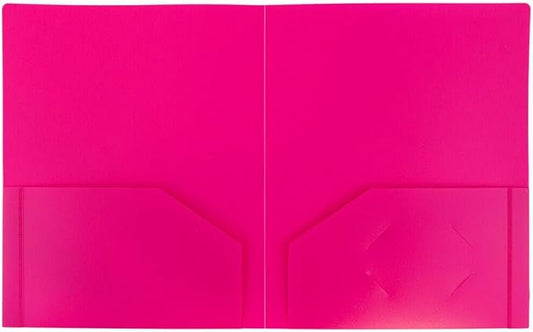 JAM PAPER Heavy Duty Plastic 2 Pocket Extra Tough School Folders - Fuchsia Hot Pink - Bulk 48/Pack