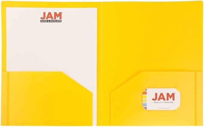 JAM PAPER Heavy Duty Plastic 2 Pocket Extra Tough School Folders - Yellow - Bulk 144/Box