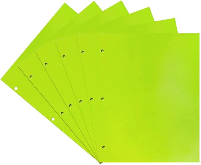 JAM PAPER Laminated Two Pocket Glossy 3 Hole Punch School Folders - Letter Size - High Gloss Lime Green - 6/Pack