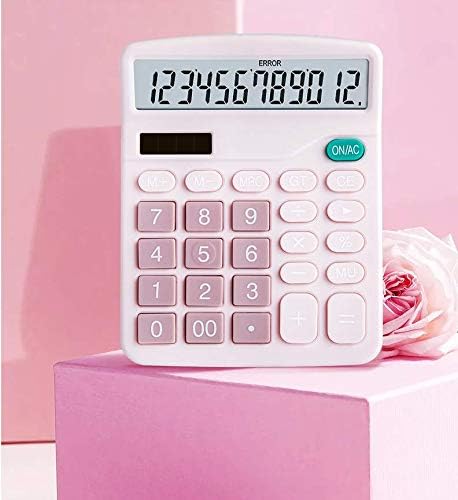YOUHO Pink Office Desk Calculator, 12-bit Solar Battery Dual Power Standard Function Electronic Calculator with Large LCD Display (1PACK,Pink)