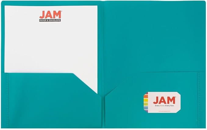 JAM PAPER Plastic 2 Pocket POP Folders - Durable School Folders - Teal Blue - Bulk 48/Pack