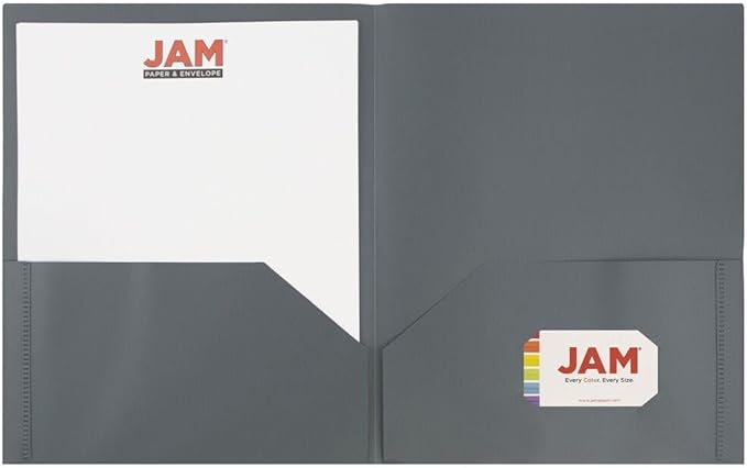 JAM PAPER Plastic 2 Pocket POP Folders - Durable School Folders - Grey - Bulk 48/Pack