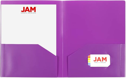 JAM PAPER Heavy Duty Plastic 2 Pocket Extra Tough School Folders - Purple - 6/Pack