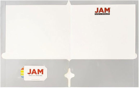 JAM PAPER Laminated Two Pocket Glossy 3 Hole Punch School Folders - Silver - 3/Pack