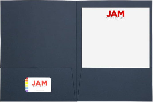 JAM PAPER Two Pocket Textured Linen Presentation Folders - Letter Size Business Folder - Navy Blue - 6/Pack