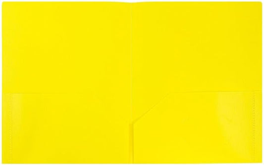 JAM PAPER Plastic 2 Pocket POP Folders - Durable School Folders - Yellow - Bulk 48/Pack
