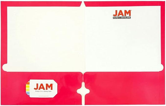 JAM PAPER Laminated Two Pocket Glossy 3 Hole Punch School Folders - Letter Size - High Gloss Fuchsia Hot Pink - Bulk 50/Box