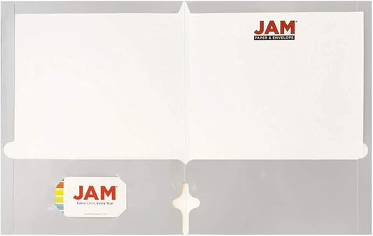 JAM PAPER Laminated Two Pocket Glossy 3 Hole Punch School Folders - Letter Size - High Gloss Silver - 6/Pack