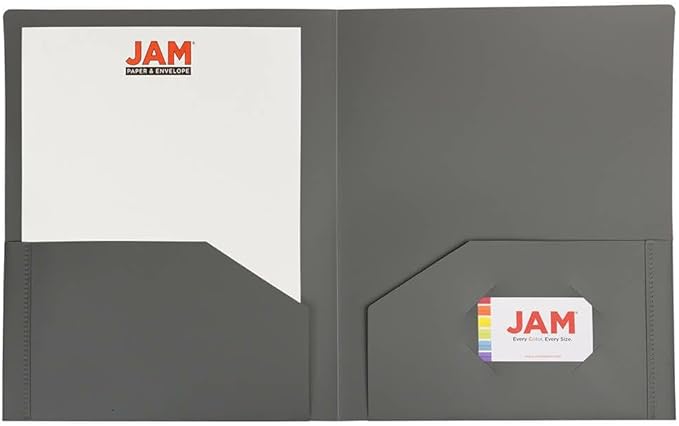 JAM PAPER Heavy Duty Plastic 2 Pocket Extra Tough School Folders - Grey - Bulk 48/Pack