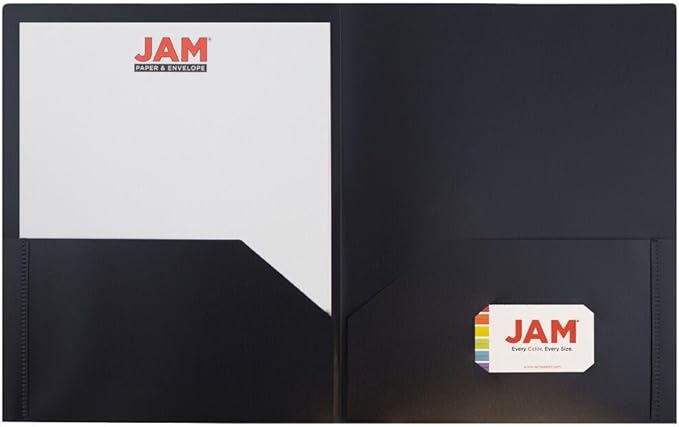 JAM PAPER Plastic 2 Pocket POP Folders - Durable School Folders - Black - 3/Pack