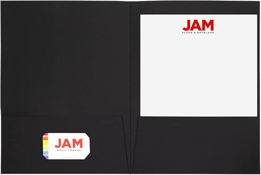 JAM PAPER Two Pocket Textured Linen Presentation Folders - Letter Size Business Folder - Black - Bulk 100/Box