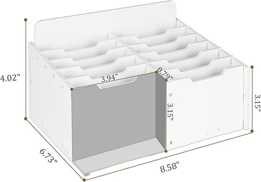 Wooden 12-Compartment Desktop Organizer Multifunctional Storage Box Desk Supplies for Cell Phones Holder White (12-Grid)