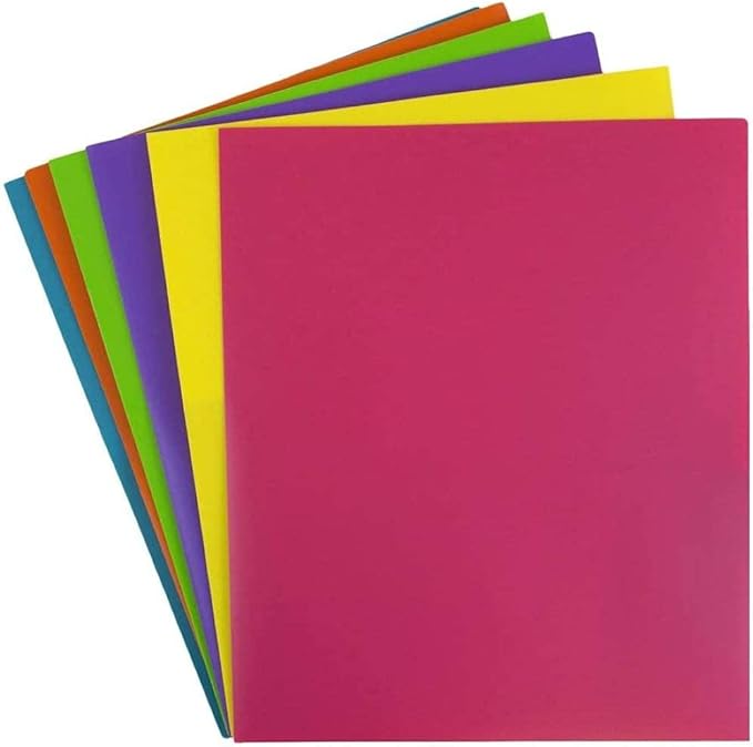 JAM PAPER Plastic 2 Pocket POP Folders - Durable School Folders - Assorted Fashion Colors - 6/Pack