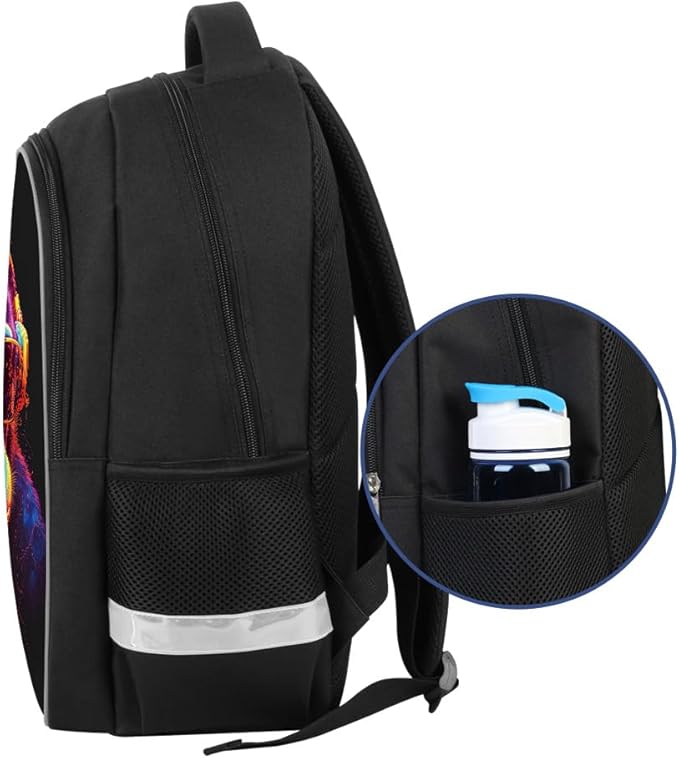 Kids Backpack, 3D Reflective Cartoon, 600D Polyester & Dual Zippers, 17" Bookbag with Ergonomic Design for boys & girls age 6-18, Gorilla Space Style for school Children Kids