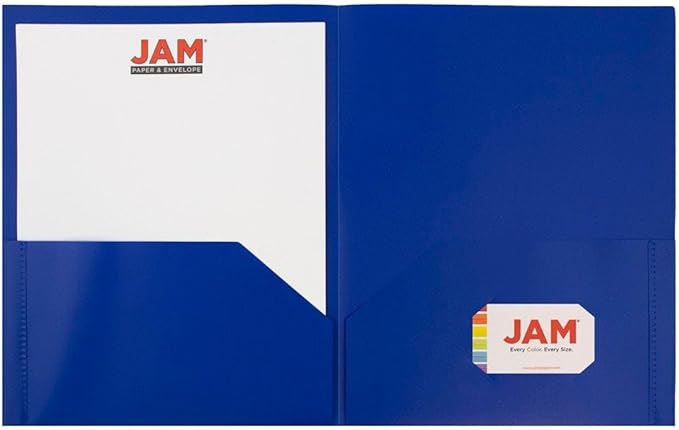 JAM PAPER Plastic 2 Pocket POP Folders - Durable School Folders - Blue - Bulk 144/Box
