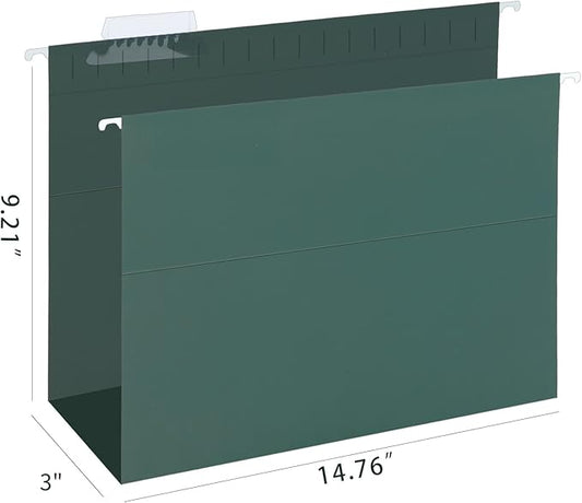 HERKKA Extra Capacity Hanging File Folders, 30 Pack Reinforced Legal Size Hanging Folders with Heavy Duty 3 Inch Expansion, Designed for Bulky Files, Medical Charts, Green