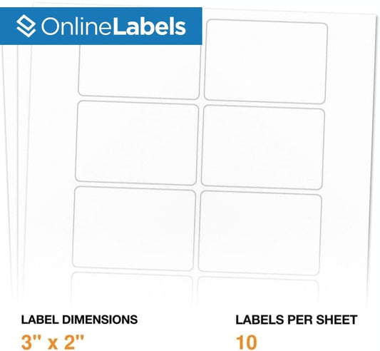 3 x 2 Rectangle Labels - Permanent, White Matte - Wax Melt, Soap, Address Labels - Pack of 10,000 Labels, 1,000 Sheets - Inkjet/Laser Printers - Online Labels