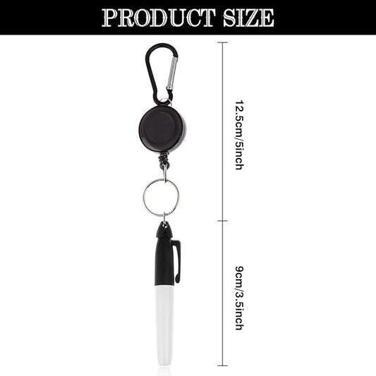 32 Pcs Mini Permanent Markers with Cap Clips Retractable Pen Reel Golf Ball Marker Pen Dry Erase Markers with Triangle Hook Golf Keychain Clips for Badge Black Ink Pens for Office School,Fine Point