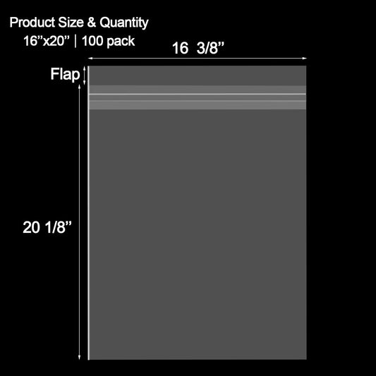 AUEAR, 16x20 (100 Pack) Clear Plastic Sleeves - Acid Free 1.6mil Crystal Resealable Bags -Fit for 16x20 Art Prints, Photos, Clothing