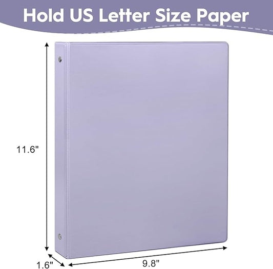 1-Inch Binders, Standard 3 Ring Binder Fit Letter Size Paper, Presentation Round Ring Binders, 6-Pack, Purple