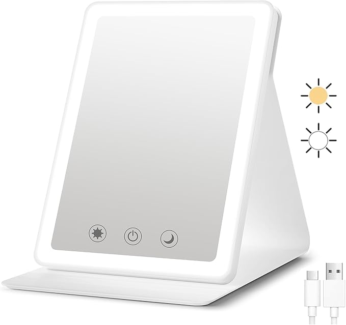 2025 Rechargeable Travel Makeup Vanity Mirror with 72 Led Lights,Portable Lighted Beauty Mirror,3 Color Lighting,Dimmable Touch Screen,Tabletop LED Folding Cosmetic Vanity Mirror Desk Table