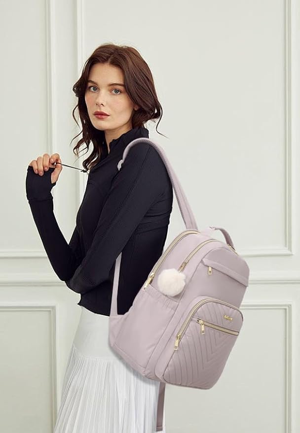 17.3in Laptop Backpack Women for Work, Cute Teen Backpack for Girl University Teacher Nurse Middle School Bag Aesthetic, Light Purple