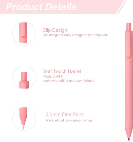 5pcs Gel Pens, Retractable Quick Dry Black Ink Pens Fine Point 0.5mm Premium Smooth Writing Pens for School Office Supplies (Macaron Color)