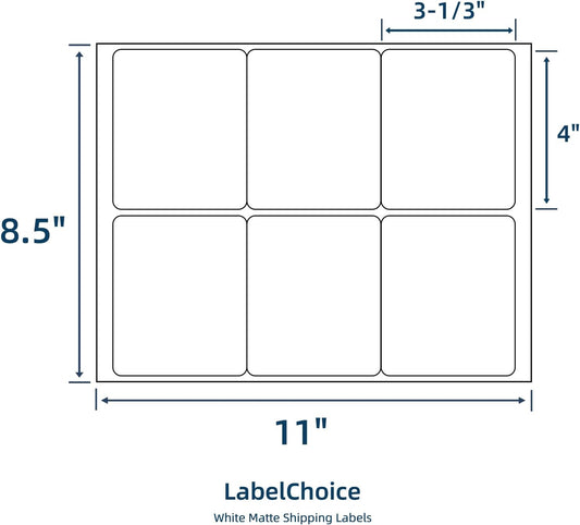 500 Sheets 3000 Pcs 3-1/3 x 4 6 Up Shipping Address Labels for Laser & Inkjet Printers, 3-1/3" x 4" 6 per Sheet Shipping Mailing Stickers, 6 Labels per Page