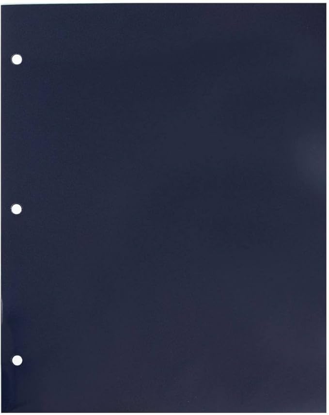 JAM PAPER Laminated Two Pocket Glossy 3 Hole Punch School Folders - Letter Size - High Gloss Navy Blue - Bulk 25/Pack