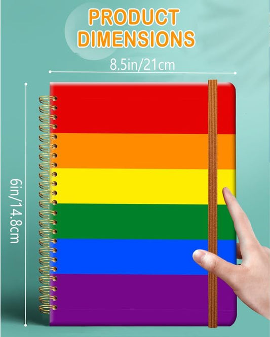 Ruled Spiral Writing Notebook,A5 Hardcover Lined College Journal for Women Lady Girl,Strong Twin-Wire Binding with Premium Paper,8.4" X 6",Perfect for School,Office,Home Gifts(Rainbow Pride Flag)