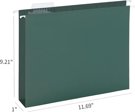 HERKKA Extra Capacity Hanging File Folders, 30 Pack Reinforced Hang Folders with Heavy Duty 1 Inch Expansion, Designed for Bulky Files, Medical Charts, Letter Size, Green