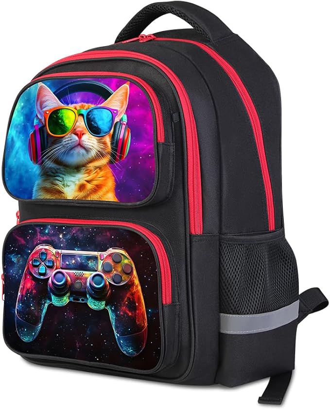 Cartoon Kids Backpack for School - 17 Inch Lightweight Bookbag with 3D Reflective Design & Luminous Safety Strips | Durable 600D Polyester, Adjustable Straps for Ages 6-18