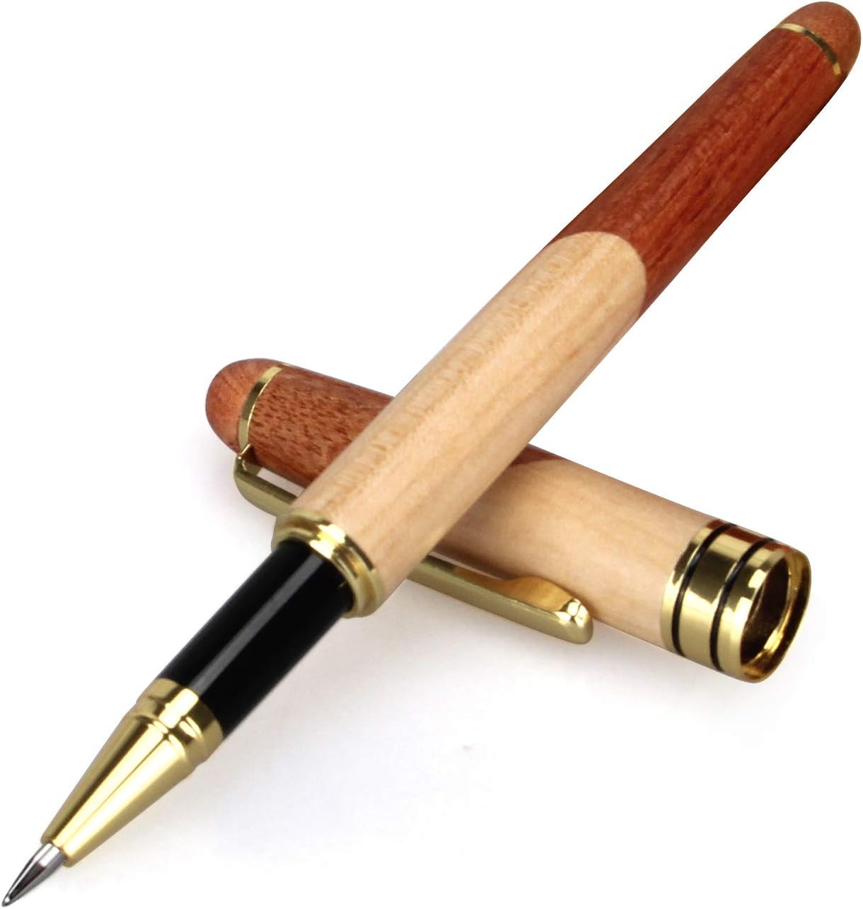 Best Wooden Gel Pen Gift Set with Handmade Rollerball Designer Pen Holder Box and Refills, Business Ballpoint Pen with Fancy Journaling Pen Display Case