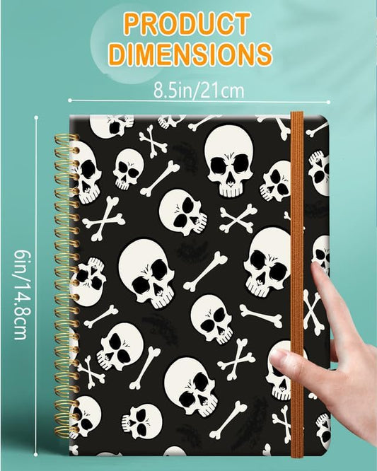 Ruled Spiral Writing Notebook,A5 Hardcover Lined College Journal for Women Lady Girl,Strong Twin-Wire Binding with Premium Paper,8.4" X 6",Perfect for School,Office,Home Gifts(Skull Bones)