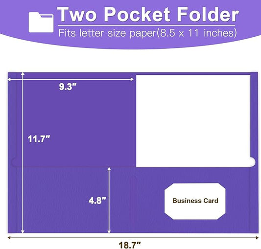 Folders with Pockets, LAYZZ 60 Pack Paper Pocket Folders, 2 Pocket Folders Fits Letter Size Paper, for School Office and Home (Purple)
