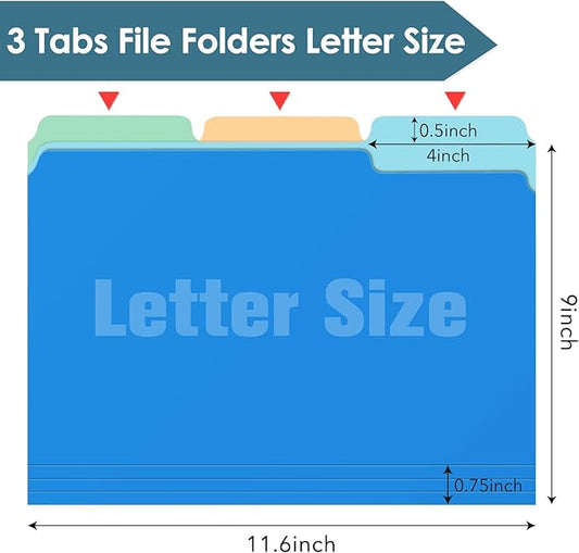 WEMEMORN 120 Pack Two Tone Color File Folders 8.5 x 11 Inch, 1/3 Cut Tab File Folders Letter Size, Assorted Colors, 10 Color File Folder, School Business Office Home Folders for Document Organization