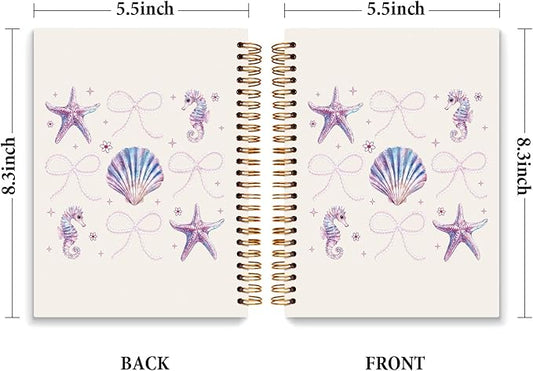 JXREQ Cute Purple Coquette Bow Seashell Notebook Coastal Journaling Notebooks for Women Note Taking, Trendy Preppy Journal for Women Teen Girls, Office School Supplies Spiral Notebooks 5.5x8.3