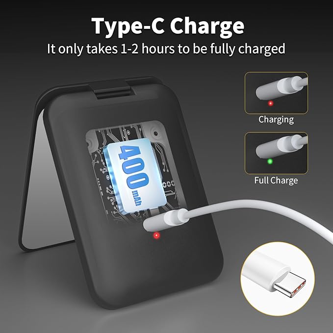 Kintion 2025 Pocket Mirror, Rechargeable Dimmable 3 Color Lighting 1X/3X LED Compact Travel Makeup Mirror for Purse, Portable, Folding, Handheld, Small Lighted Mirror for Women Gift, Black