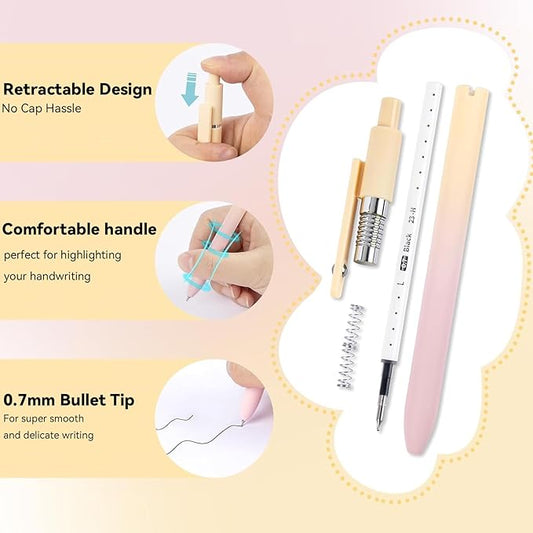 Gel Pens, 5Pcs 0.7mm Fine Point Black Ink Pens With Smooth Wirting,Office Desk Accessories,Quick Dry Pens For Journaling,Ballpoint for School Supplies, Gift for Women Men Student(Gradient)