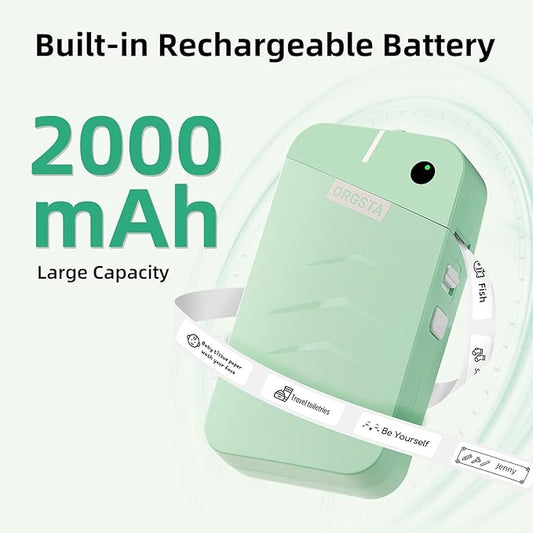 ORGSTA S001 Label Maker Machine with Tape, Portable Bluetooth Label Maker for Home and Office Organization, Thermal Label Printer Mini Label Maker with Multiple Templates, Green