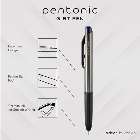 Pentonic GR-T Retractable Gel Pens, 24 Count, Assorted Color Ink (12 Black, 8 Blue, 4 Red), 0.7 mm Fine Point, Smooth Writing For Journaling (1002360)