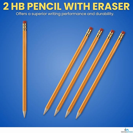 1InTheOffice Pre Sharpened Pencils #2, Pencils with Eraser, 2 HB, Wood-Cased, Black Lead, Yellow Barrel (48)