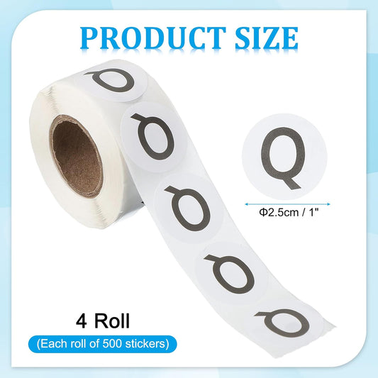 PATIKIL 1" Letter Q Stickers, 4 Rolls Self-Adhesive Alphabet Round Circle Dots Labels for Organization Storage Inventory Boxes Scrapbook Craft 2000 Pcs Total