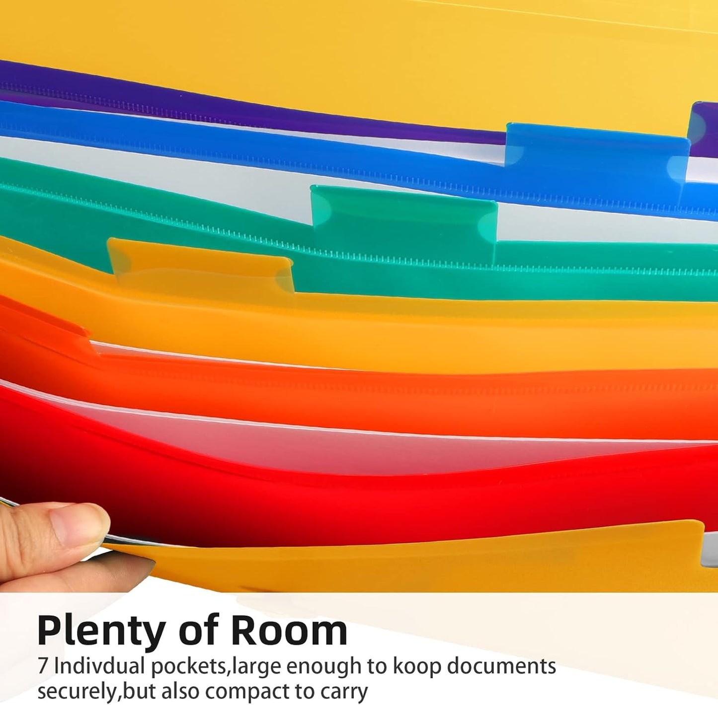 Accordian File Organizer 7 Pocket Expanding File Folder with Labels, Plastic Expandable File Folder for Documents Letter Size A4 Papers - Orange