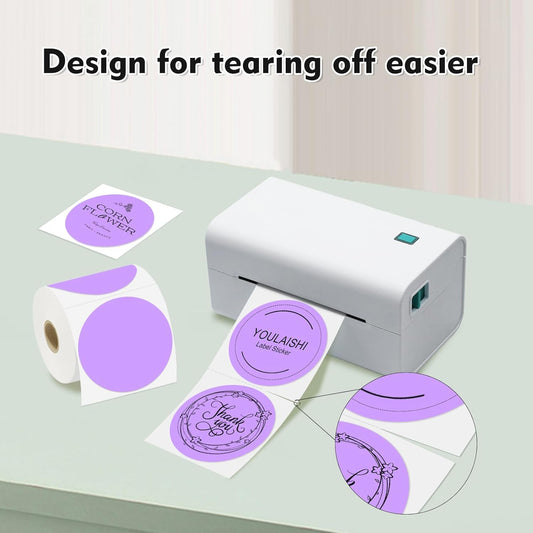 3 X 3 Inch Color Coding Dot Labels Circle Thermal Printable Waterproof 500 Pcs Round Stickers Adhesive Writable for Office, Home, Garage, DIY Sticker, Barcodes, Name Tag, Light Purple